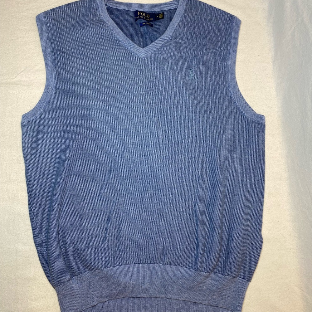 Vintage Polo Ralph Lauren Sweater Vest 100% Cotton Pony Logo Blue Men’s Medium